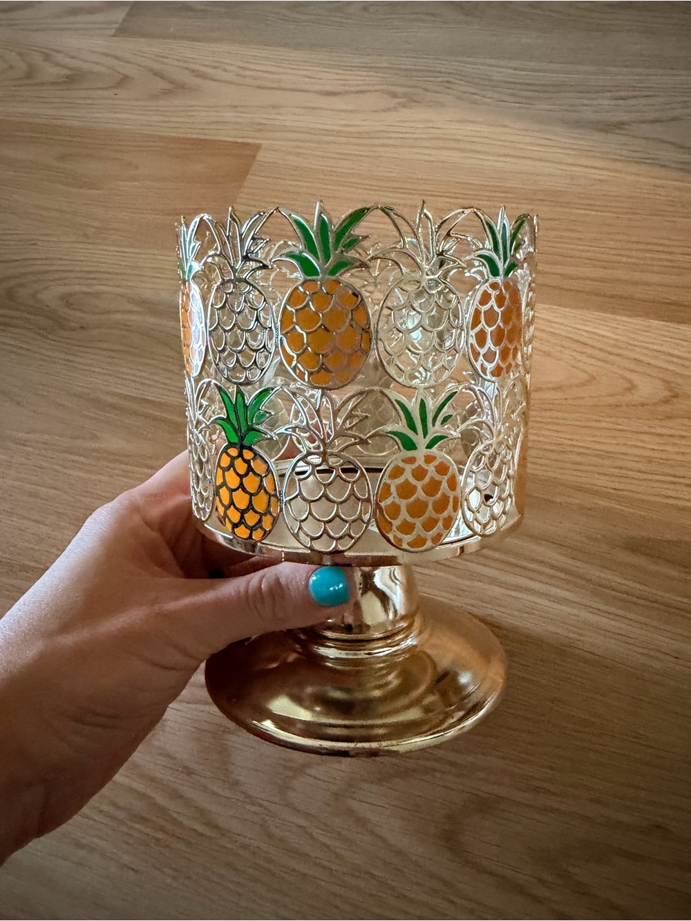 Bath & Body Works Gold Pinapple Votive Holder with Orange and Green Accents